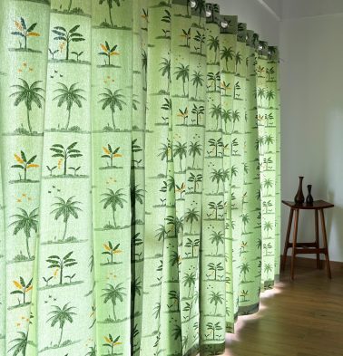 Nirvaanya Cotton Curtain – Coconut tree – Seaform Green