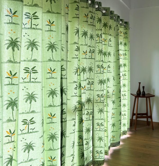 Nirvaanya Cotton Curtain - Coconut tree - Seaform Green