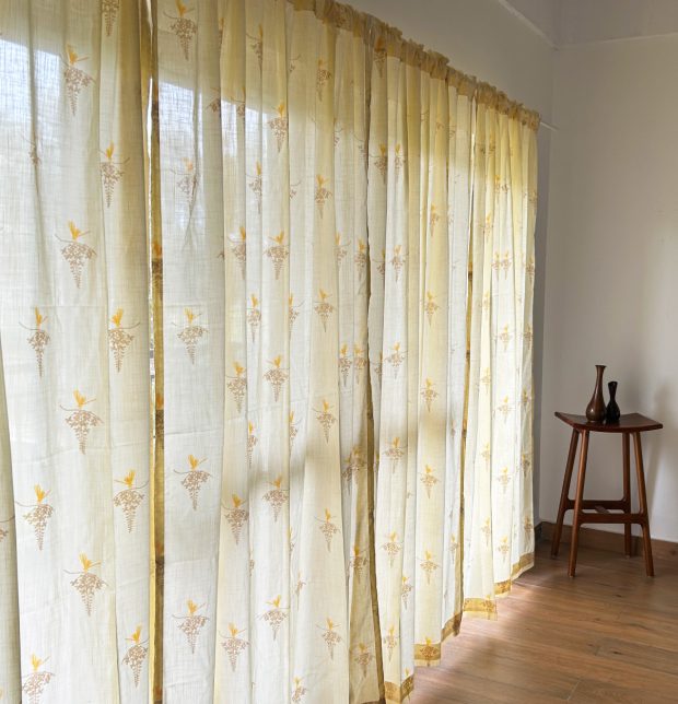 Customizable Slub Sheer Curtain, Cotton - Nirvaanya Konna- Almond