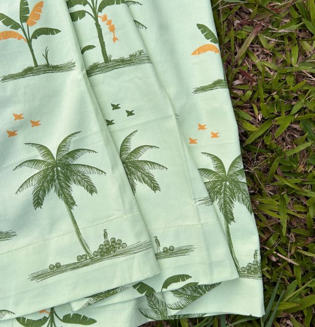 Nirvaanya Cotton Fabric - Coconut tree - Seaform Green