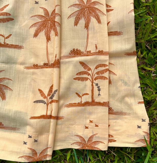 Nirvaanya Slub Sheer Cotton Fabric - Coconut tree -Golden Fleece