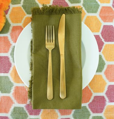 Solid Cotton Table Napkins With Fringes Olive Green – Set of 6