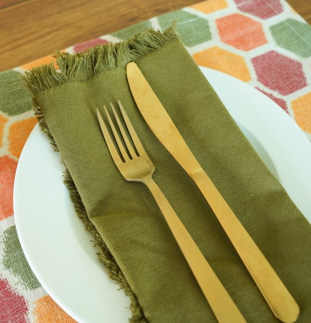 Solid Cotton Table Napkins With Fringes Olive Green - Set of 6