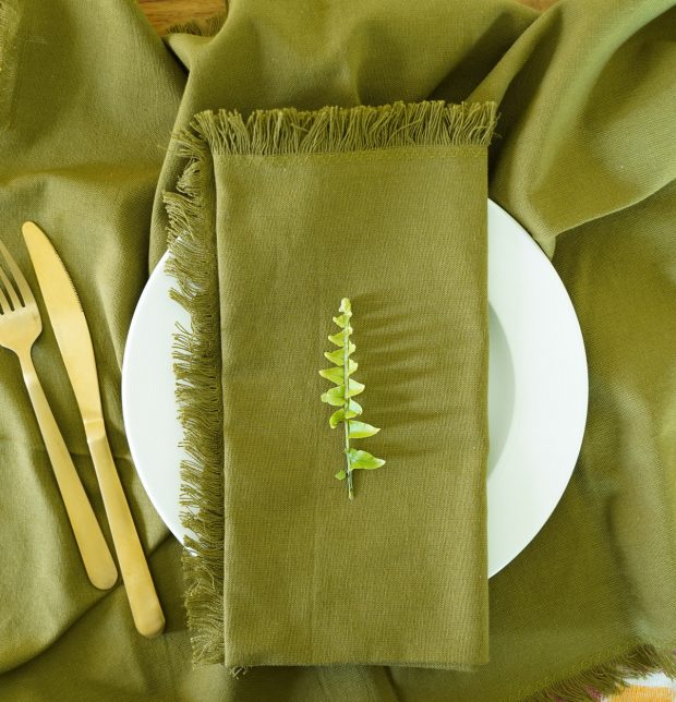 Solid Cotton Table Napkins With Fringes Olive Green - Set of 6