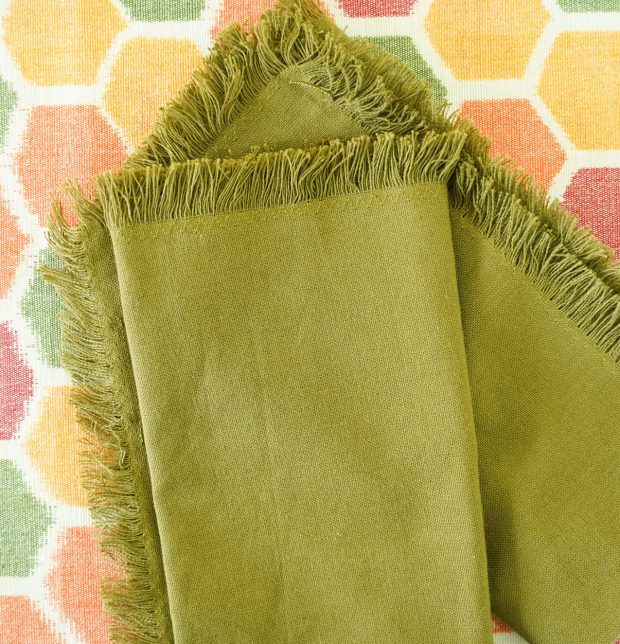 Solid Cotton Table Napkins With Fringes Olive Green - Set of 6