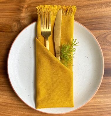 Solid Cotton Table Napkins With Fringes Sulphur Yellow – Set of 6