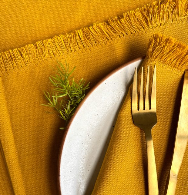 Solid Cotton Table Napkins With Fringes Sulphur Yellow - Set of 6