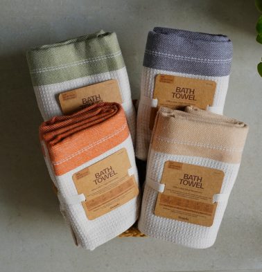 Honey comb Beige Stripe Cotton Bath towels | Combo of 4