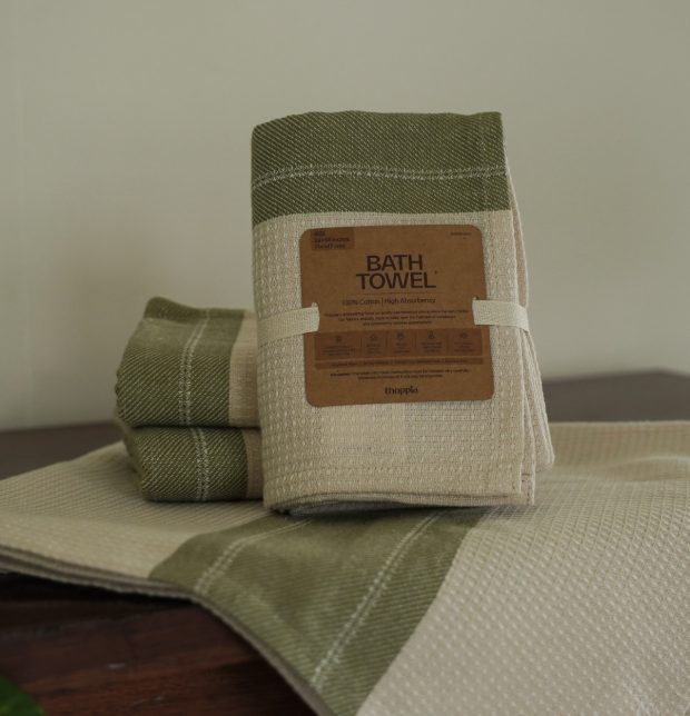 Honeycomb Cotton Bath towels Beige / Green