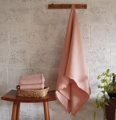 Honeycomb Cotton Bath towels Peach Bud