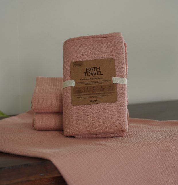 Honeycomb Cotton Bath towels Peach Bud