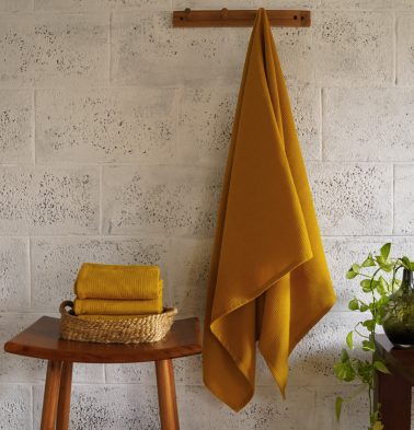 Honeycomb Cotton Bath towels Mustard Yellow