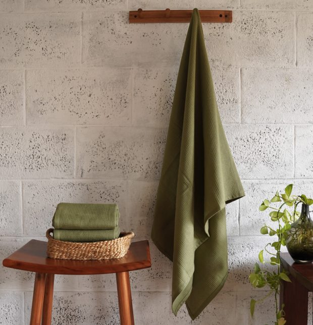 Honeycomb Cotton Bath towels Olive Green