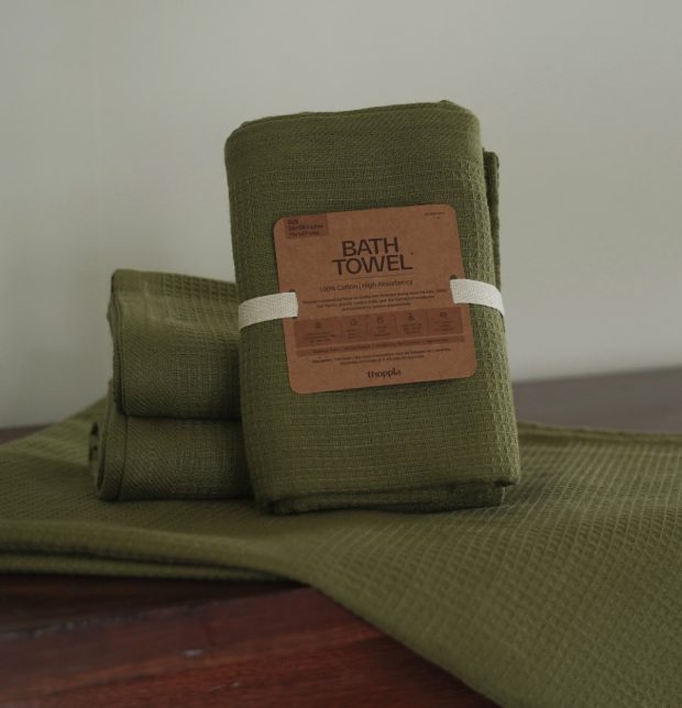 Honeycomb Cotton Bath towels Olive Green