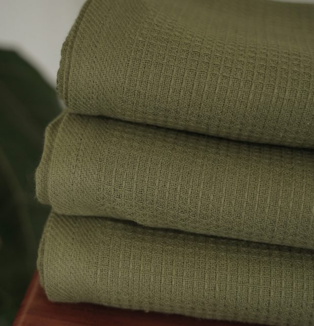 Honeycomb Cotton Bath towels Olive Green