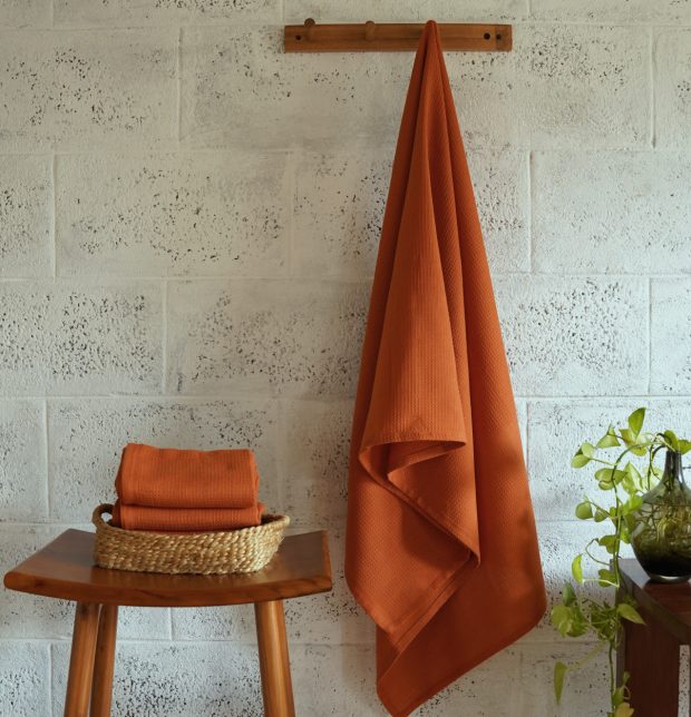 Honeycomb Cotton Bath towels Rust Orange