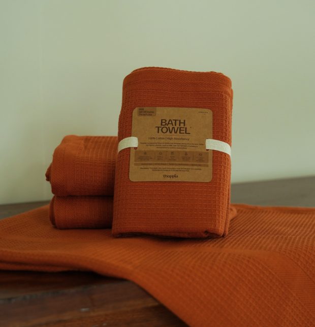 Honeycomb Cotton Bath towels Rust Orange