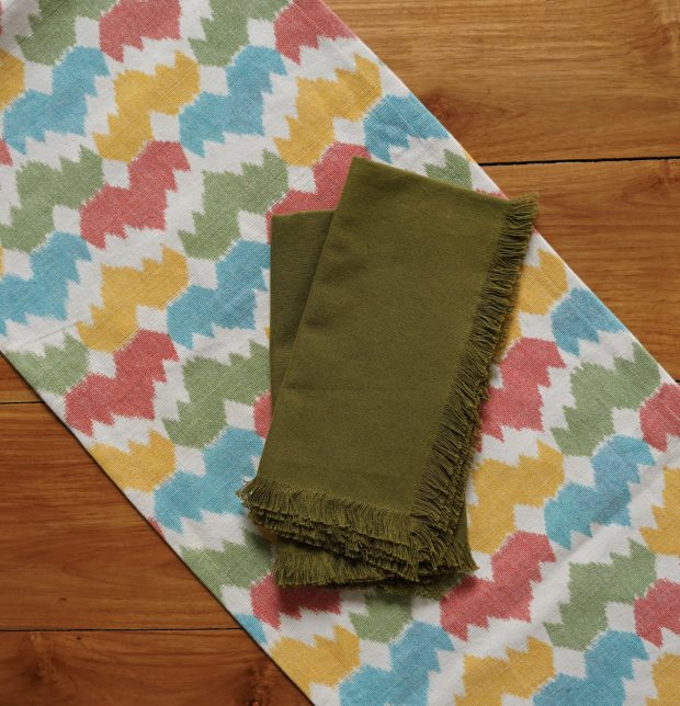 Ikat Vibrant Crown Handwoven Cotton Table Runner