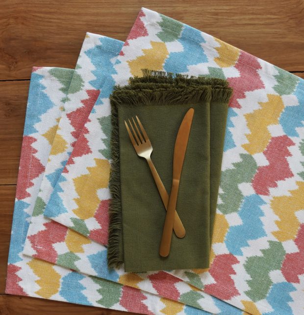 Ikat Vibrant Crown Handwoven Cotton Tablemats  - Set of 6