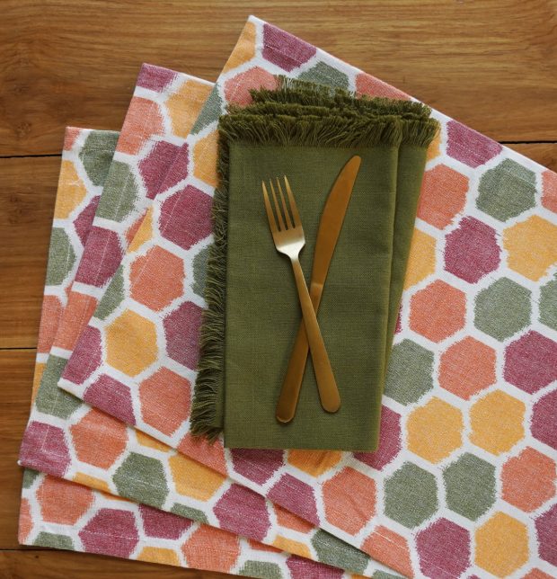 Ikat Vibrant Hexagon Handwoven Cotton Tablemats  - Set of 6