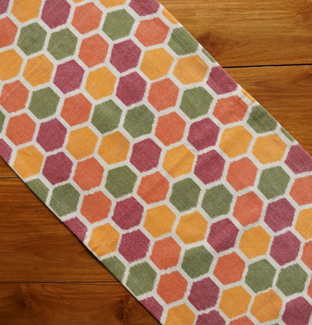 Ikat Vibrant Hexagon Handwoven Cotton Table Runner