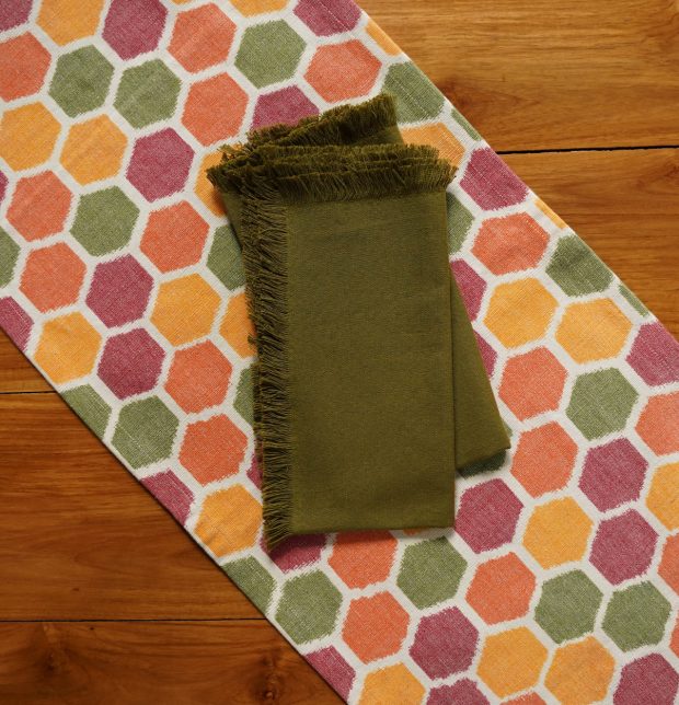 Ikat Vibrant Hexagon Handwoven Cotton Table Runner