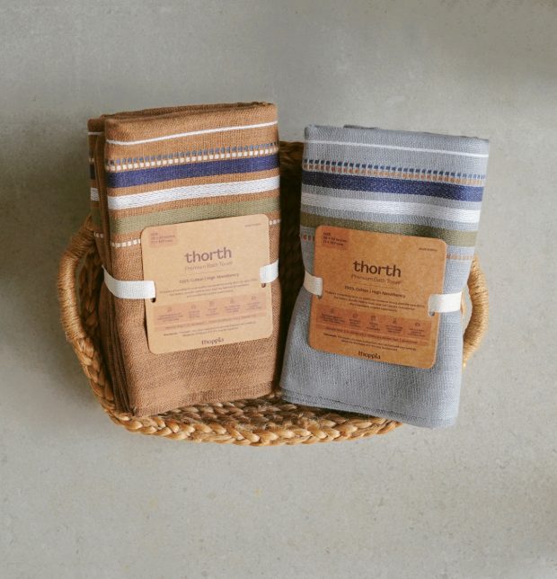 Tan Brown & Pigeon Grey Thorth | Premium Cotton Bath Towel | Combo of 2