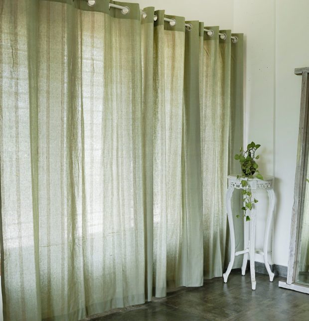 Zari Stripes Cotton Curtain Desert Sage