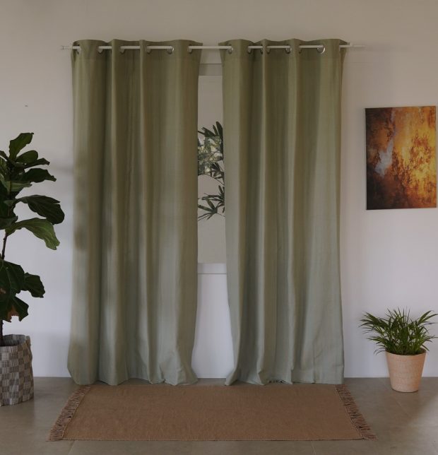 Zari Stripes Cotton Curtain Desert Sage