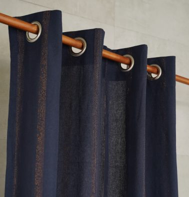 Zari Stripes Cotton Curtain Indigo