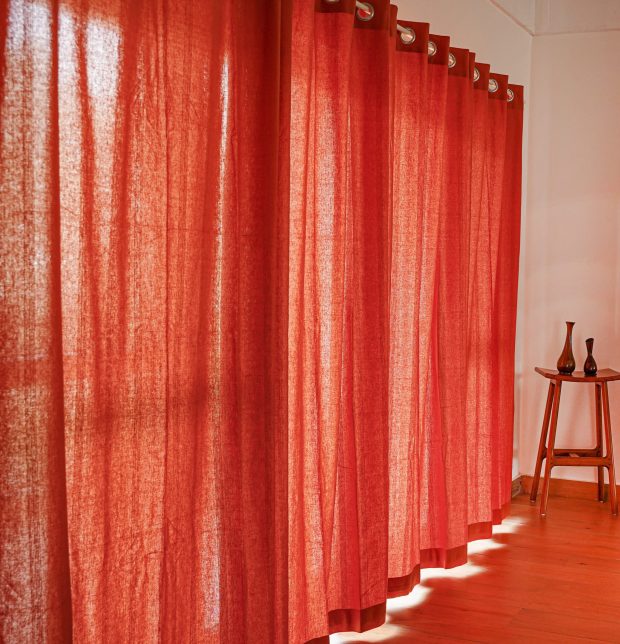 Customizable Stripes Curtain, Zari Cotton - Rust Orange