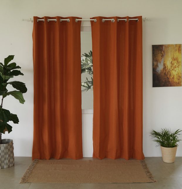 Zari Stripes Cotton Curtain Rust Orange