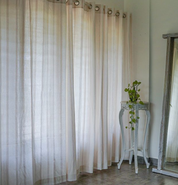 Zari Stripes Cotton Curtain White