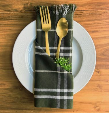 Broad Checks Cotton Table Napkins with Fringes Deep Green – Set of 6