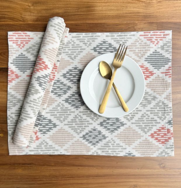 Ikat Beige Diamond Handwoven Cotton Tablemats - Set of 6