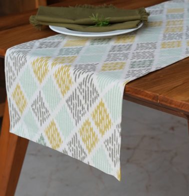 Ikat Pastel Diamond Handwoven Cotton Table Runner