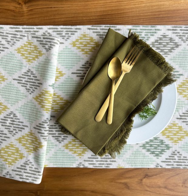 Ikat Pastel Diamond Handwoven Cotton Table Runner