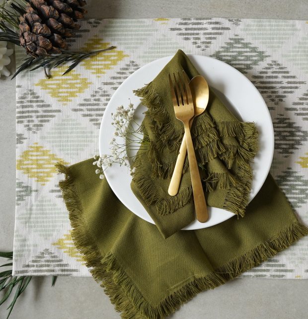 Table Runner Ikat Pastel & Olive Green Table Napkins Combo