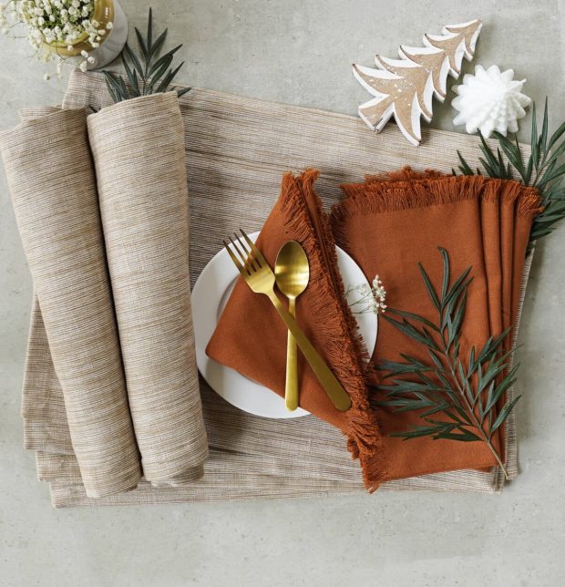 Warm Sand Tablemats & Amber Brown Napkins Combo