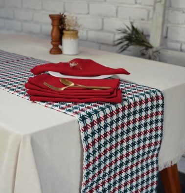 Table Runner Holiday Checks & Red Table Napkins Combo