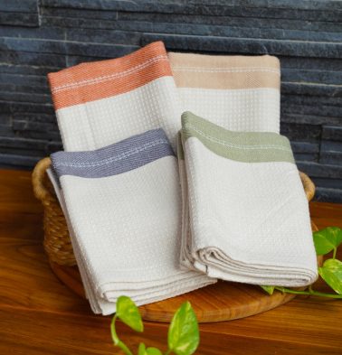 Honey comb Beige Stripe Cotton Kitchen towels | Combo of 4