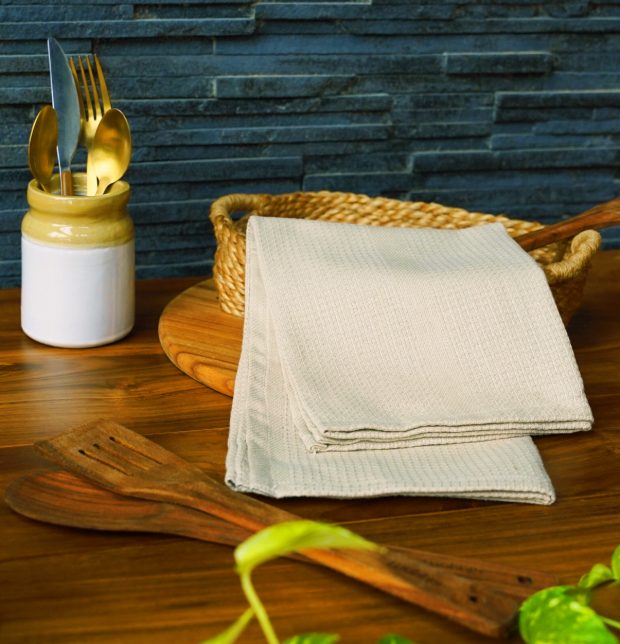 Honeycomb Cotton Kitchen Towel Pearl Beige