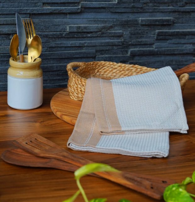 Honeycomb Cotton Kitchen Towel Beige / Brown