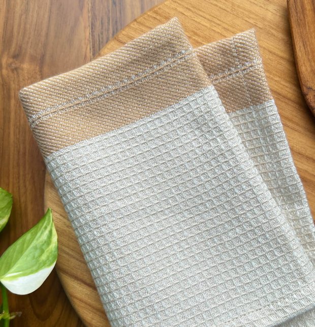 Honeycomb Cotton Kitchen Towel Beige / Brown