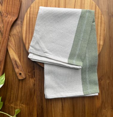 Honeycomb Cotton Kitchen Towel Beige / Green