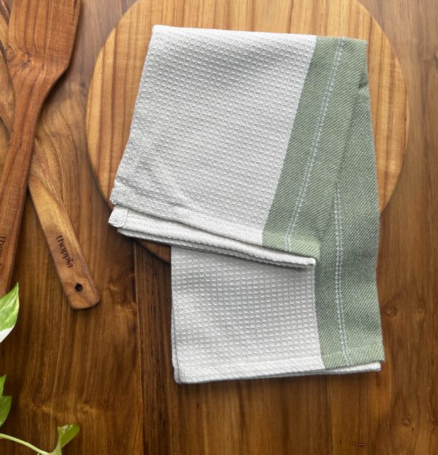 Honey comb Beige Stripe Cotton Kitchen towels | Combo of 4