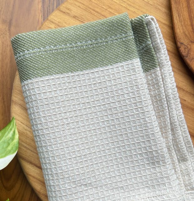 Honeycomb Cotton Kitchen Towel Beige / Green