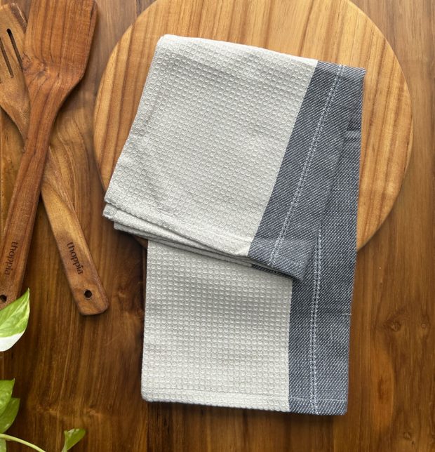 Honey comb Beige Stripe Cotton Kitchen towels | Combo of 4