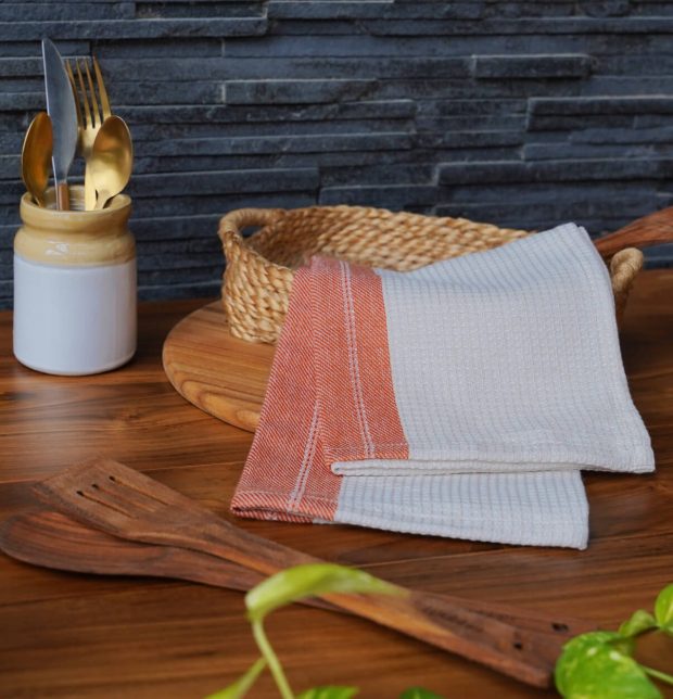 Honey comb Beige Stripe Cotton Kitchen towels | Combo of 2