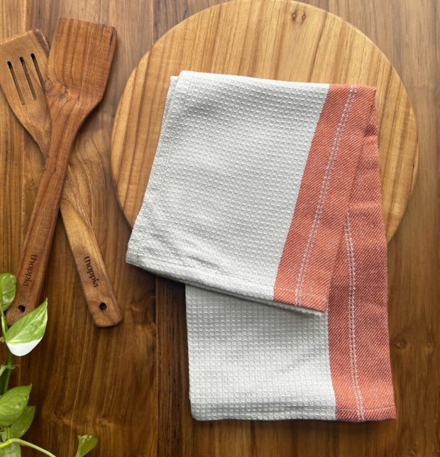 Honey comb Beige Stripe Cotton Kitchen towels | Combo of 4